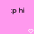 :p hi text appears twice on pink background with two white pixel hearts below.