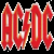 AC/DC band logo in red stylized text with flame-like edges on black and white backgrounds across two frames of an animated contact sheet.