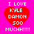 Four identical pixelated red hearts on bright pink background with white text reading "I LOVE KYLE DAMON 500 MUCHH!!!!!" in four