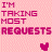 Pixelated pink text on a light pink checkered background with a small heart symbol below the word 'REQUESTS'.