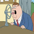 Static pixelated cartoon icon of a man in business attire leaning over a desk with a fan, set against an indoor background.
