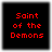 Four identical square display red pixelated text 'Saint of the Demons' on black backgrounds with gray borders