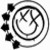 A 2x2 contact sheet of a four-frame animated buddy icon featuring a stylized smiley face with crossed arms inside concentric circles, surrounded by small shapes on the left side.