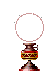 Pixelated lamp with brown base and red-gold banding emits white sphere, pink aura, or red starry circle against gray background.