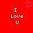Red background with white pixelated text "I Love U" and a pink heart symbol above the left text block.