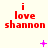 Red text 'i love shannon' on light background with pink pixelated symbols appearing and changing across frames.