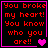 Four identical display red text on black with pink borders, each containing a heart symbol that changes across frames