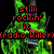Pixelated green figure with red text reading 'still rockin' it (radio killer)' on black background.