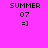 Pixelated text and emoticon on bright pink background with yellow highlight bars in four variations.