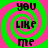 four identical with green and pink spiral backgrounds displaying the text 'you like me' in black pixelated font