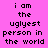 Pixelated text on pink background with yellow highlight boxes over different words in the phrase "i am the ugliest person in the world".