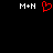 Static pixel art displays white 'M+N' text flanking a red heart symbol on black background.