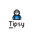 Pixelated character in blue shirt with white cross on head, displaying multiple poses and text overlays including "Tipsy" and "I SWEAR TO".