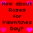 Red background with black text repeating 'How about Roses for Valentines Day?' and pink heart symbols in a pixelated style.