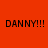 Four quadrants display 'DANNY!!!' text in black pixelated font against solid orange, purple, blue, and dark purple backgrounds.