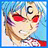 Pixelated 48x48 static buddy icon featuring a stylized anime character with red eyes, brown hair, and a blue border on a light background.