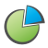 Static pie chart icon with two segments: large light green section and smaller bright blue section, both with dark gray outlines on a gray background.