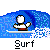Pixelated icon of a figure on a surfboard under a blue wave, with 'Surf' text below.