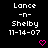 Pixelated text displays 'Lance -n- Shelby 11-14-07' with pink heart and arrow symbols on black background, transitioning between static and animated states.