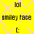 Yellow background with pink diamond pattern, text elements 'lol', 'smiley face', and ':(' in black pixelated font, alternating between two states.