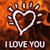 Pixelated heart icon with white outline and dark interior, surrounded by small white dots on orange-brown gradient background, with 'I LOVE YOU' text below.