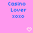 Pixelated blue text 'Casino Lover xoxo' on pink background with white heart symbols, static image.