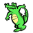 Animated contact sheet showing a green cartoon crocodile dancing across three frames with two flower-shaped text bubbles containing "See Ya Later!" in green pixelated font.