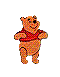 Six pixelated depictions of a cartoon bear in red shirt on gray background, each showing distinct pose and expression.