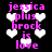 Black background with pink text reading "jessica plus brock is love" and white heart shapes scattered throughout.