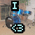 Pixelated image of a person playing drums with text elements changing across frames.