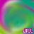 Pixelated abstract background with gradient colors and a small text element in the bottom-right corner.