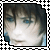 Pixelated static image of a person's face with dark hair and blue eyes, framed by black-and-white checkered border.