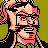 Pixelated 48x48 static icon of a character with pink hair, black glasses, and a green background rendered in retro video game style.