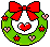 Pixel art wreath with red bow, green foliage, and heart/star decorations; two variations show heart color changes.