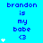 Pixelated blue background displays repeated text "brandon is my babe <3" with white star icons varying in quantity across three