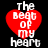 Red heart with white text "The Beat of my heart" on black background, displayed in four identical