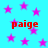 Cyan background with scattered pink stars and four red 'paige' text instances.