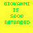 Yellow background with green pixelated text 'GIOVANNI IS 5000 RETARDED' and orange highlight bars shifting across different lines in four variations.