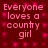 Red background with pink text repeating 'Everyone loves a country girl' in four identical quadrants, each with a subtle pixelated pattern.