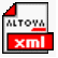 Four distinct document icons display 'ALTOVA' text with file extensions: red 'xml', purple 'dtd', green 'xsl', and a red circular icon with white 'X' symbol.