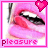 identical pink-themed images showing a close-up of lips with a tongue, each labeled 'pleasure' and topped with a pink heart