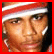 Two side-by-side pixelated frames of a person with red and white headband, silver earrings, and white facial markings against dark background.
