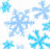 Pixelated blue snowflakes of varying sizes and shapes on a white background, with one large central snowflake surrounded by smaller ones.