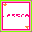 Pixelated of nine square icons with pink borders, each displaying the name "jessica" in varying colors and star accents
