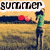 Animated sequence showing a person in green shirt and dark pants throwing objects, with text overlays changing from 'SUMMER' to 'LOVE' to ''08'.