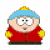 A 3x3 contact sheet of pixelated South Park character icons with text labels, showing static and animated frames including Cartman in various outfits, a rat on an orange device, and a chef's head in a beaker.