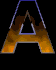 A stylized letter A with a blue outline and orange-brown gradient fill, displayed in a of four and three against a black background