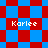 Four instances of the name 'Karlee' in white pixelated text appear over red and blue checkered backgrounds with varying diamond and square patterns.