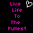 Pixelated text 'Live Life To The Fullest' in bright pink on black background with white heart symbol above.