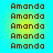 Pixelated brown text "Amanda" repeated in a on gradient background with cyan and yellow hues